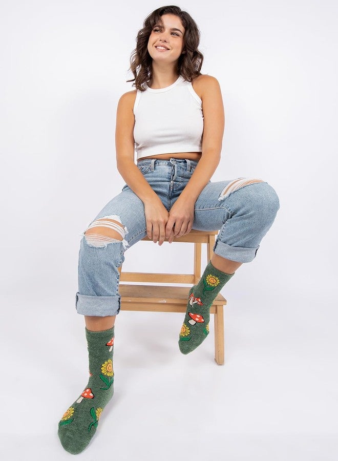 ooohyeah Funny Novelty Fuzzy Crew Socks for Women, Cozy Fluffy Warm Socks, Mushroom Fields, Size 5-10 - Image 5